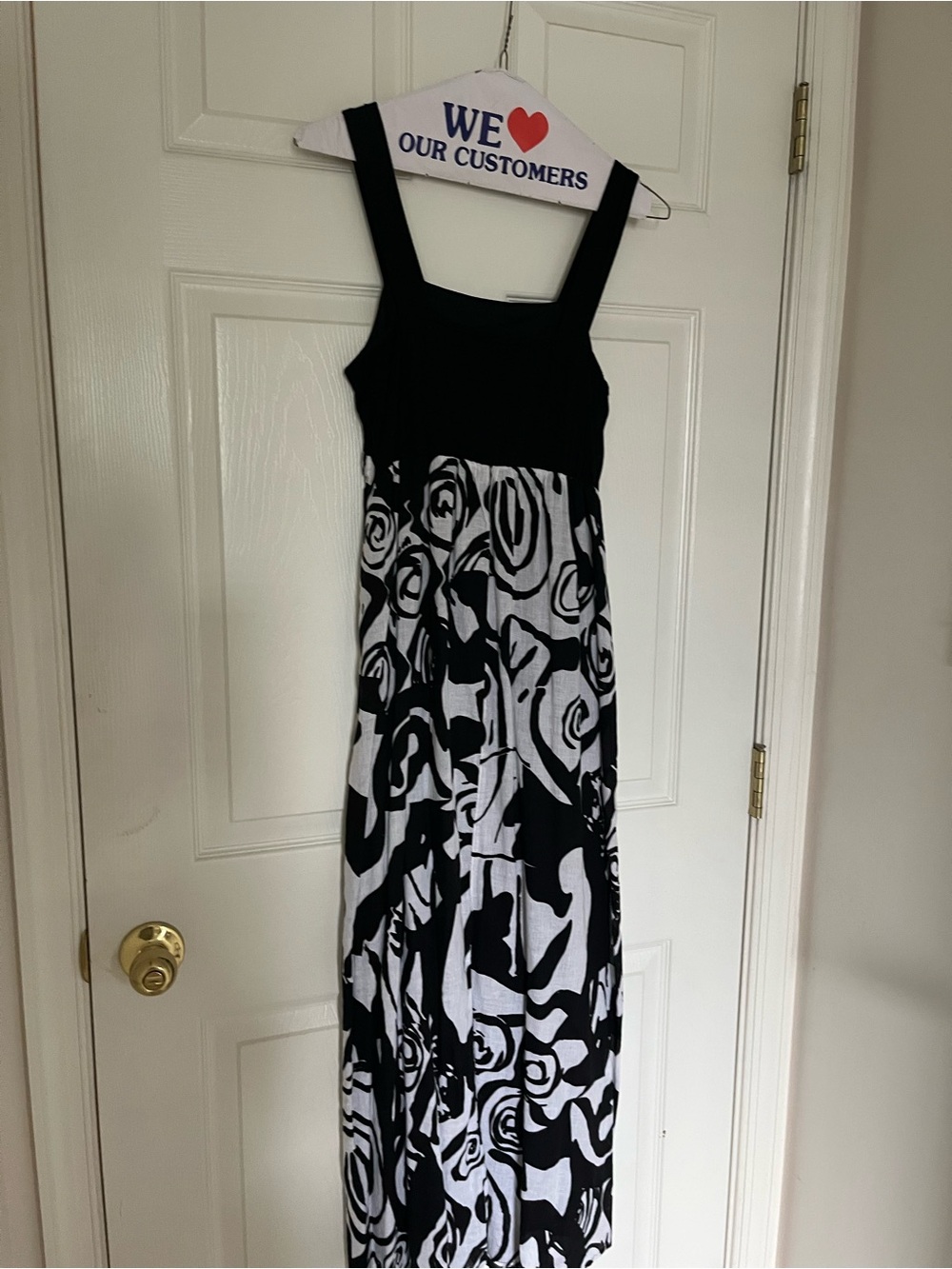 Black & White Floral Maxi Dress - Sleeveless Square Neck